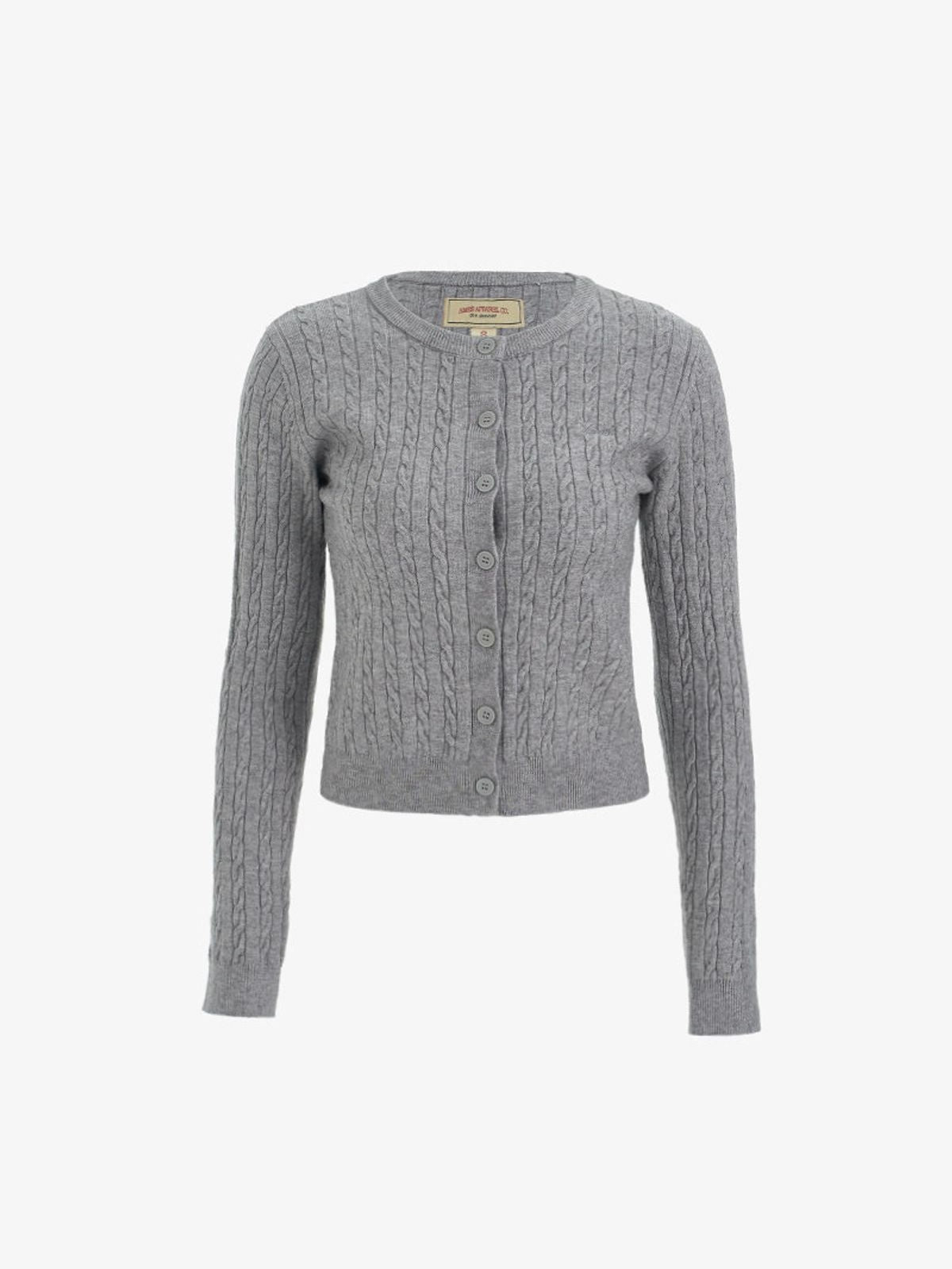 Amee Cable Knit Crew Cardigan in Gray