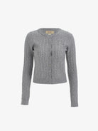 Amee Cable Knit Crew Cardigan in Gray
