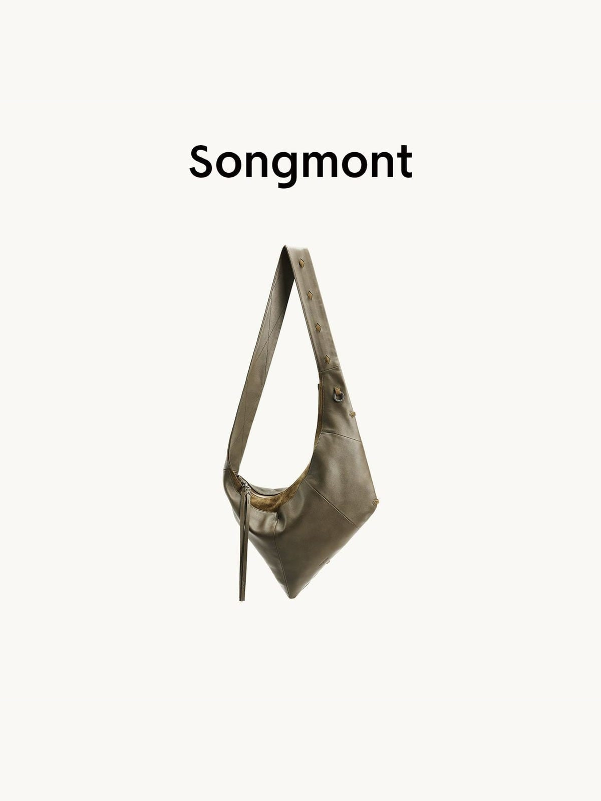Songmont Broken Shell Leather Crossbody Hobo in Olive