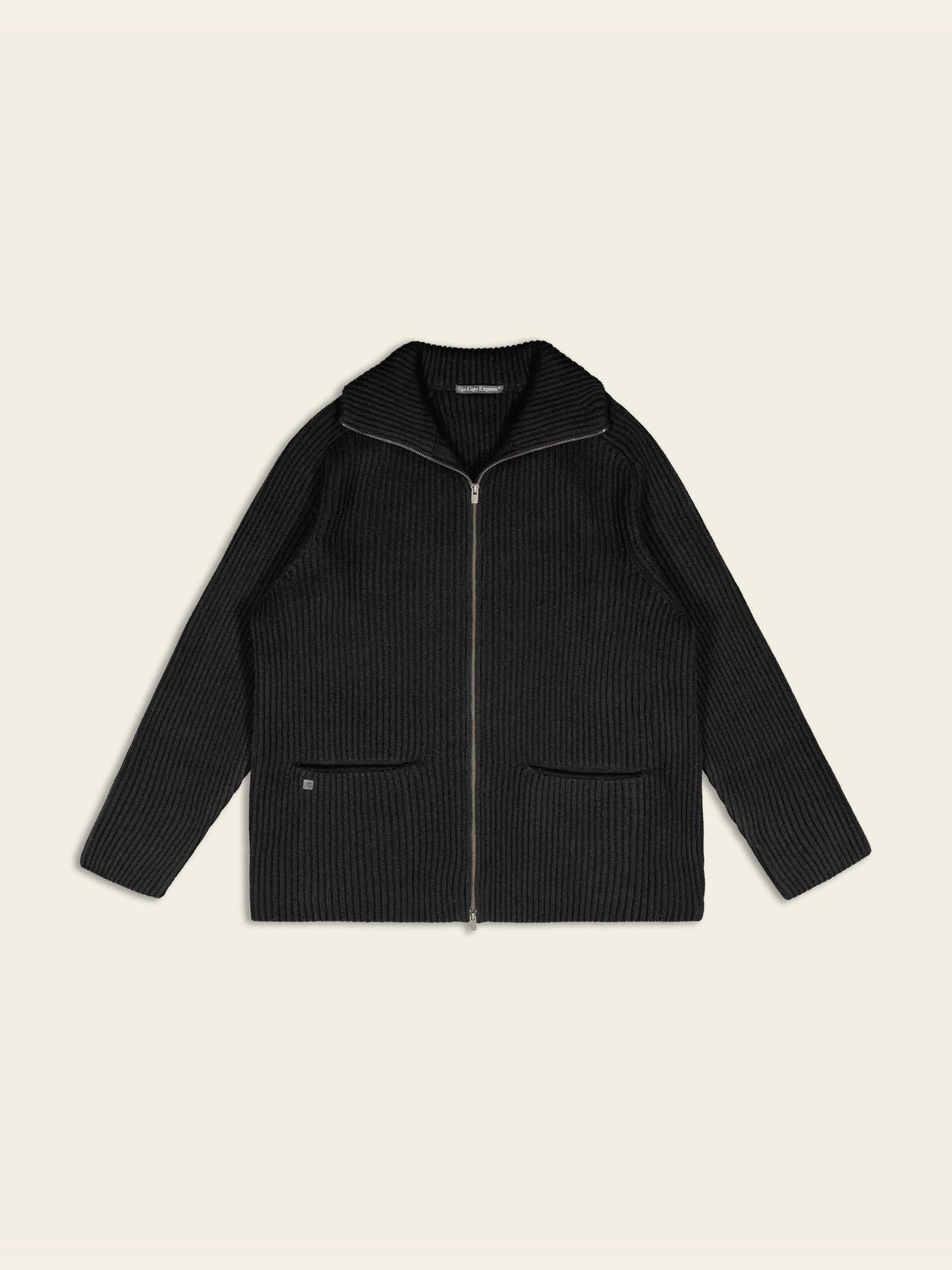 FaxCopyExpress Ribbed Wool Yak Zip Cardigan in Black