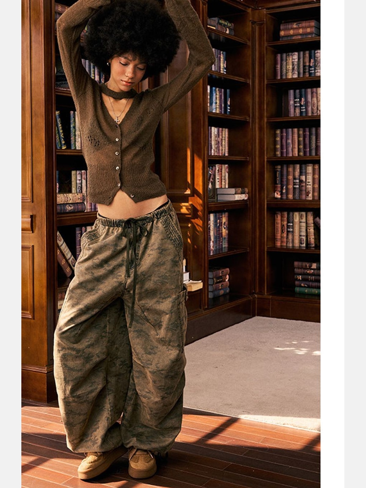 BeerBro Washed Camo Parachute Cargo Pants in Olive - On Model