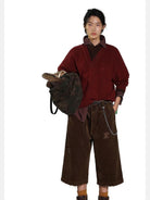 MasonPrince Mock Two Piece Wool Blend Sweater in Burgundy - On Male Model