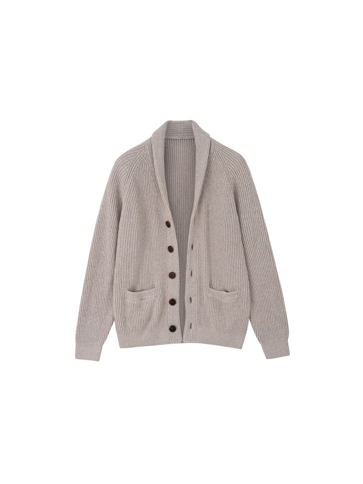 Roolrren Homme Shawl Collar Cotton Blend Cardigan in Beige