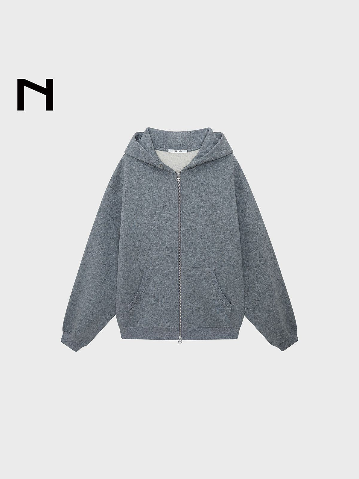 NANS 580g Heavyweight Cropped Double Zip Hoodie in Gray