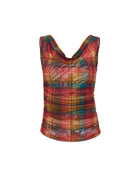 Amee Ruched Plaid Mesh Top in Red