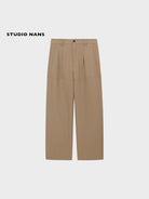 NANS Chain Textured Straight Leg Trousers in Beige