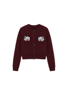 SHUSHU/TONG Beaded Floral Cashmere Cardigan in Burgundy