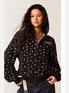 Beer Bro Allover Star Print Zip Up Hoodie in Black - On Model