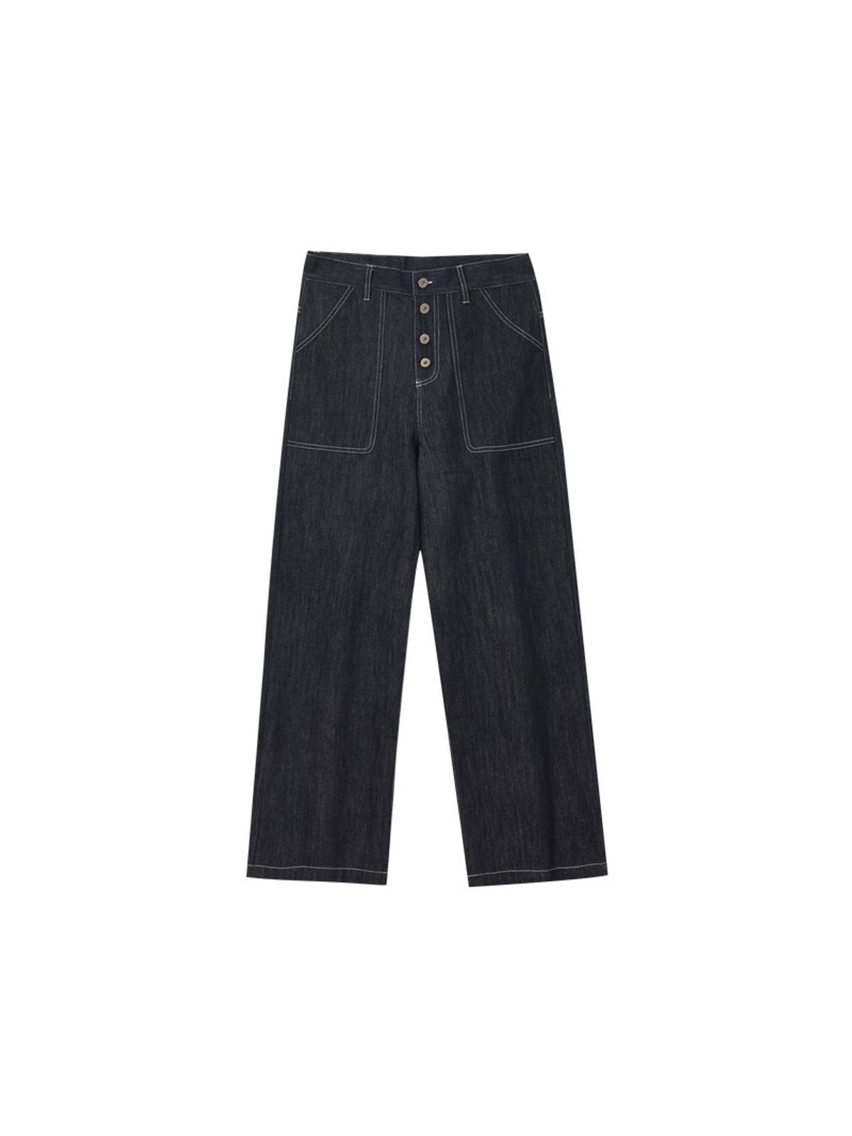 MEDM Raw Denim Contrast Stitch Jeans in Blue