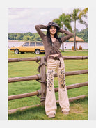 BeerBro Western Fringe Wool Cardigan in Beige