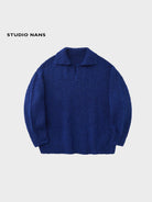 NANS Alpaca Blend Boucl Knit Polo in Blue