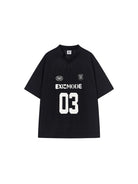 BLINDNOPLAN Striped Jersey V Neck T Shirt in Black