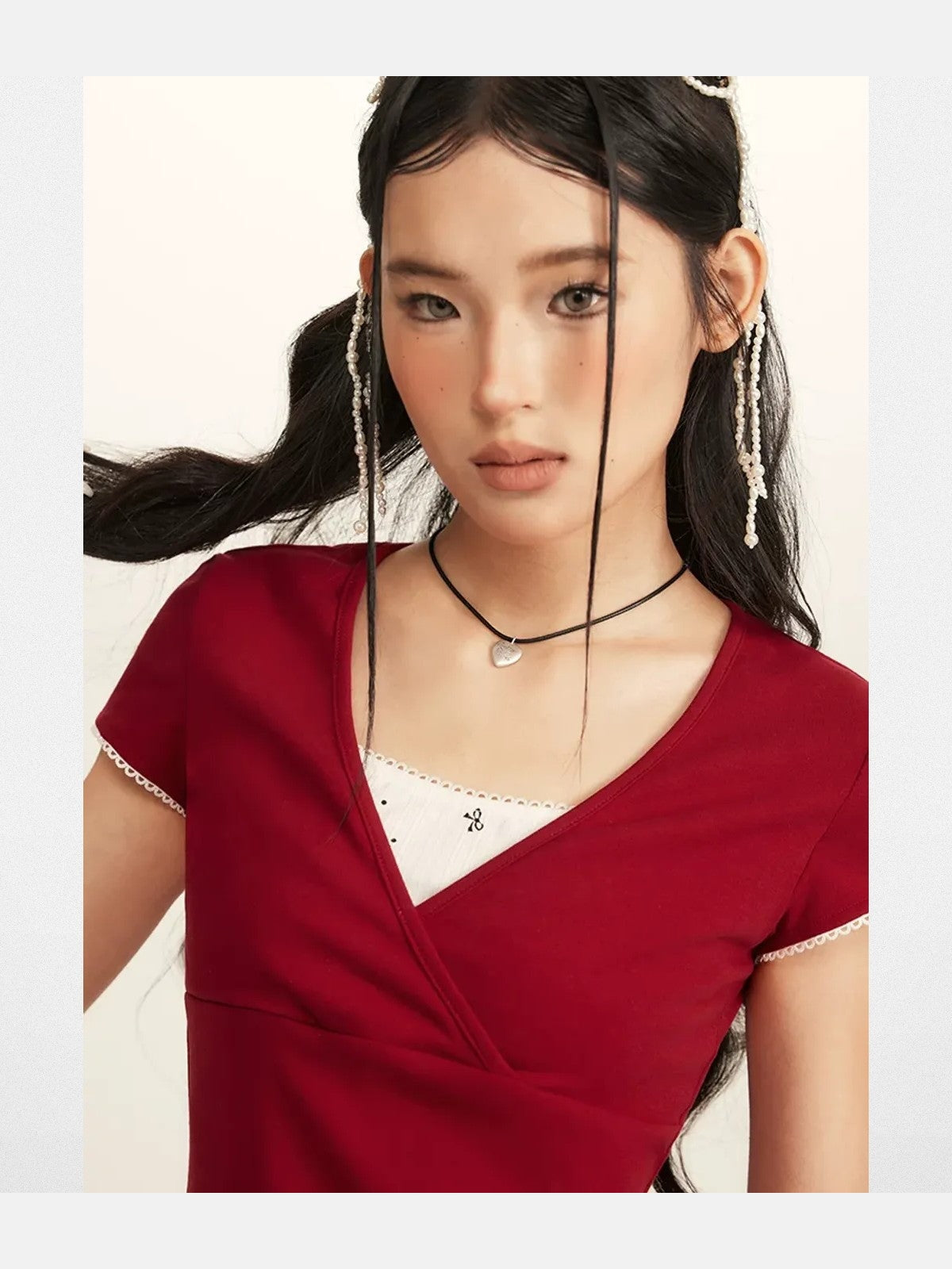 BeerBro Surplice Top Cami Set in Red