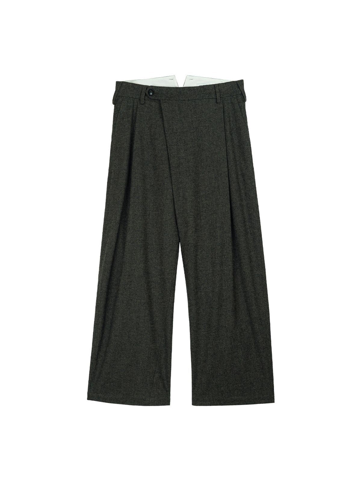 Simple Project Folded Placket Wool Blend Trousers in Green