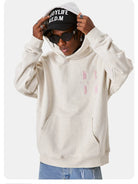 MEDM Embroidered Logo Hoodie in Oatmeal - On Male Model