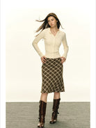 ARISEISM Slim Cable Knit Cardigan in Cream