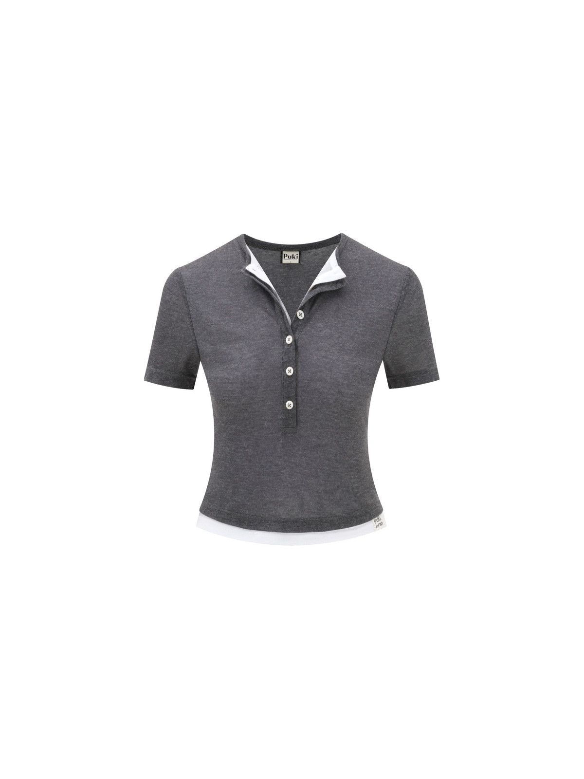PUKI Faux Layered Knit Henley in Gray