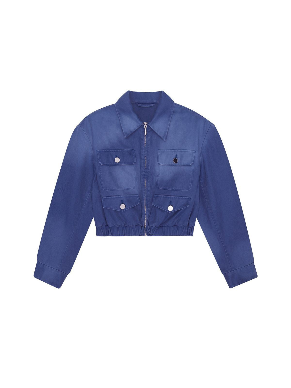 SHUSHUTONG Multi Pocket Utility Cropped Jacket in Blue