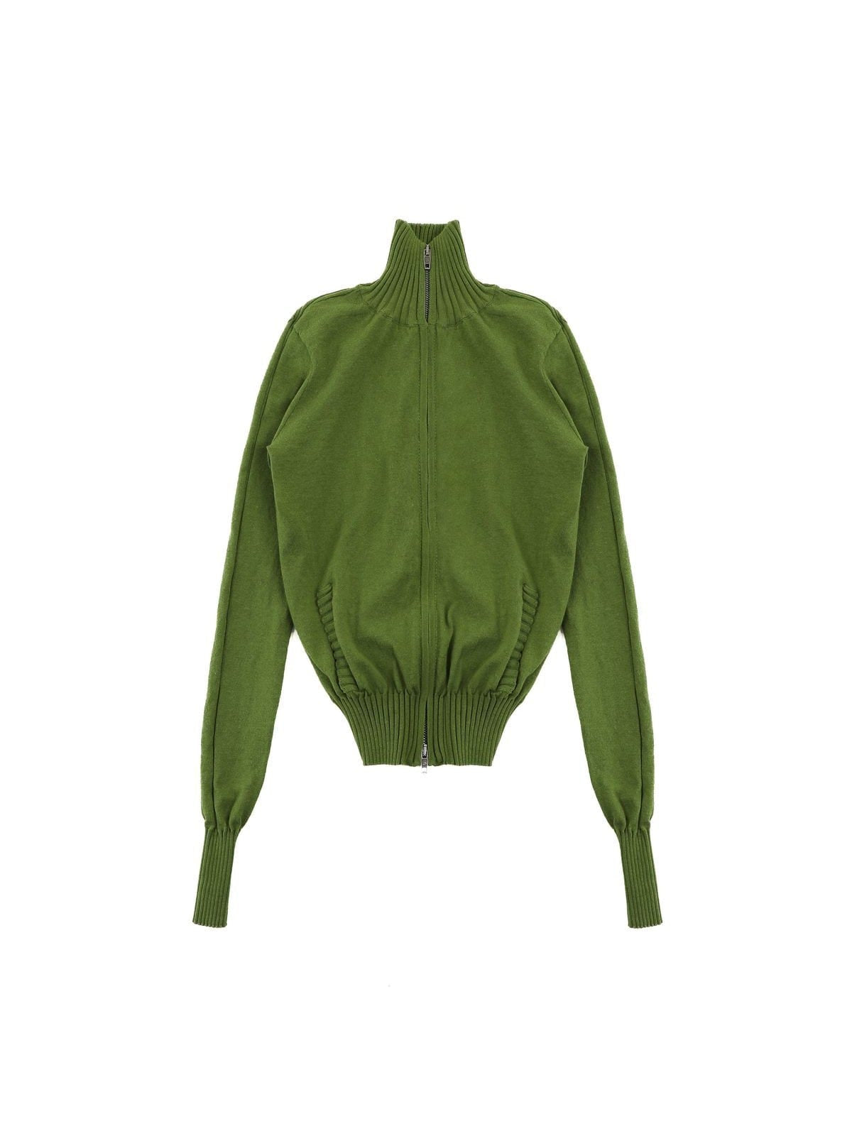 MasonPrince High Neck Cotton Blend Cardigan in Olive