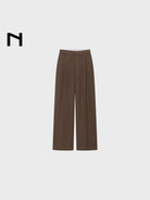 NANS Double Pleated Wool Blend Trousers in Brown