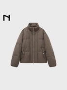 NANS Textured Twill Down Puffer in Brown