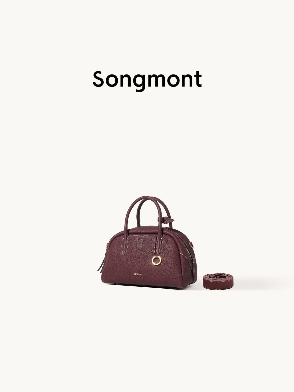 Songmont Mini Leather Bowling Bag in Burgundy