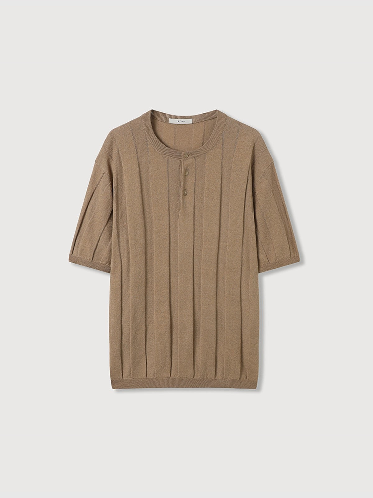 ROYA Linen Cotton Jacquard Henley in Beige