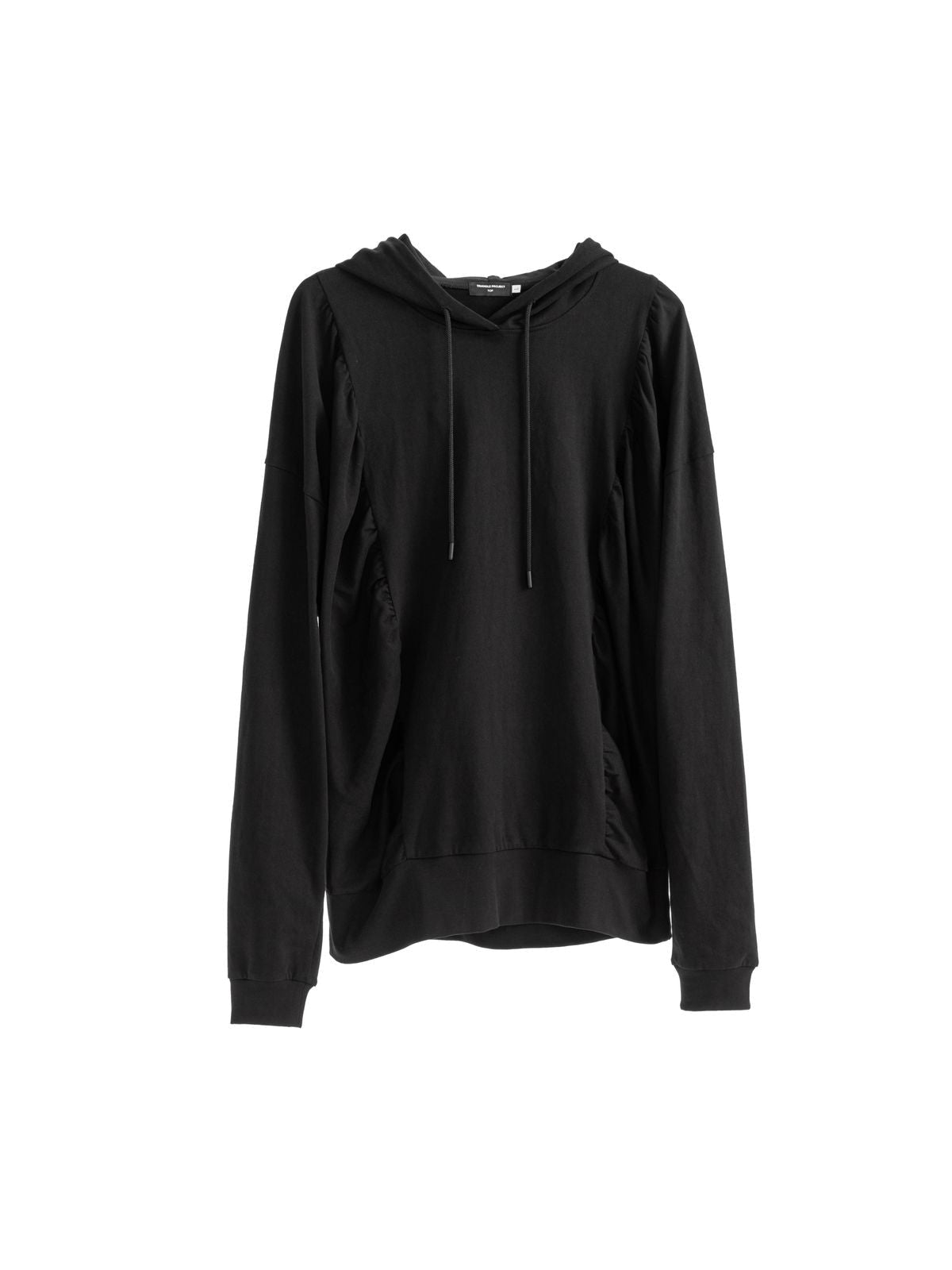 TRIANGLE PROJECT Pleated Patchwork Hoodie in Black