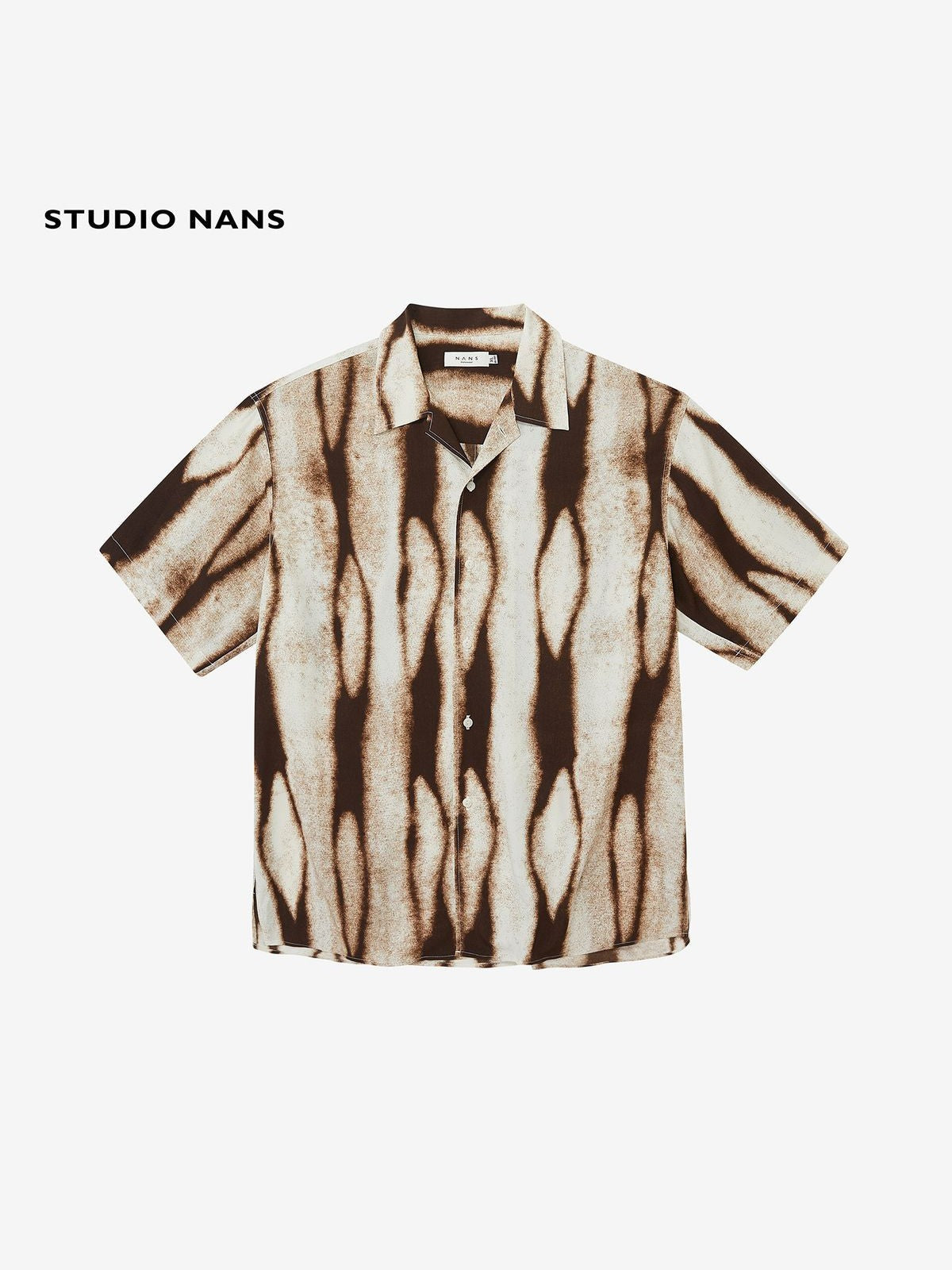 NANS Ink Splash Print Cuban Collar Shirt in Brown