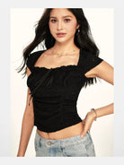 BeerBro Jacquard Square Neck Crop Top in Black - On Model