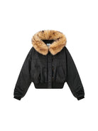 PUKI Faux Fur Hood Down Bomber in Black