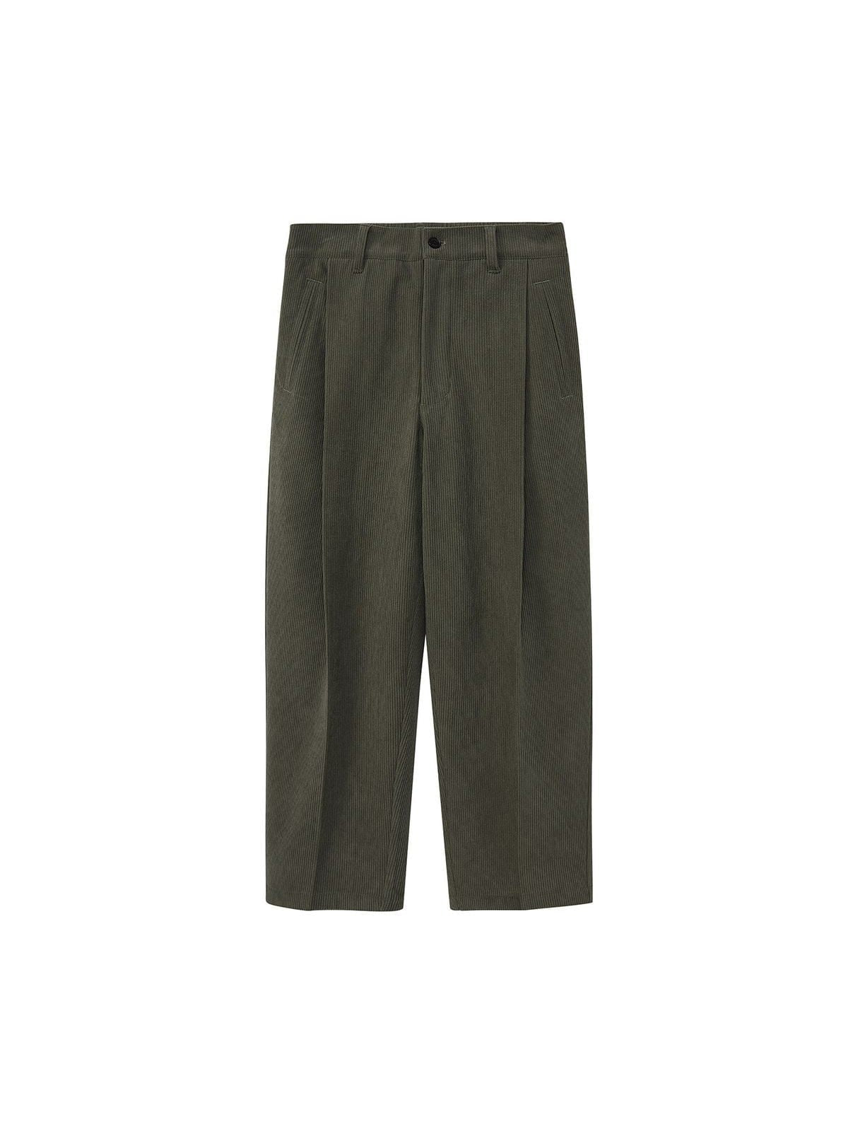 Nans Pleated Corduroy Cropped Trousers in Green
