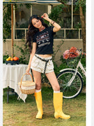 BeerBro Mosaic Puppy Graphic Baby Tee in Black - On Model