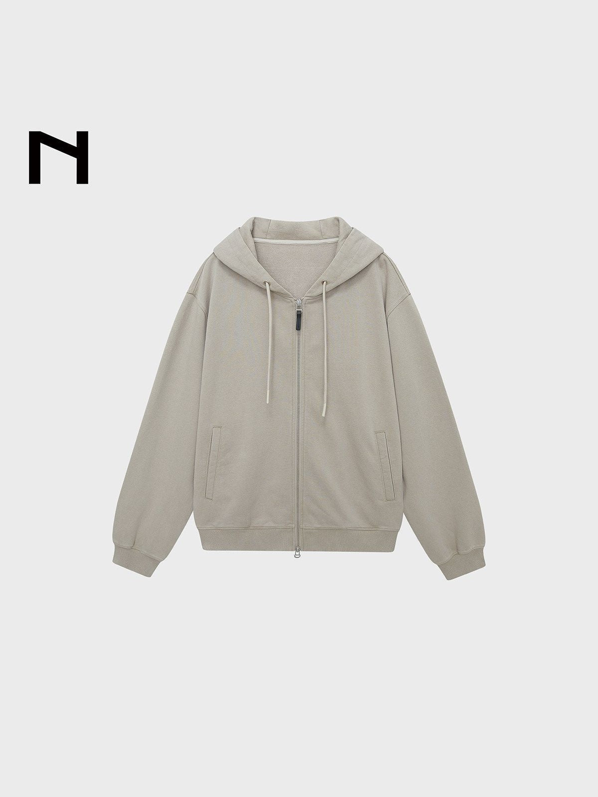NANS Vintage Wash Terry Zip Up Hoodie in Beige