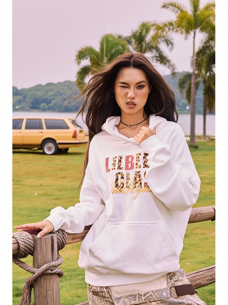 BeerBro Heavyweight Graphic Print Hoodie in White