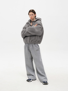 Contrast Logo Fleece Hooded Jacket in Gray - Male Model #color_gray