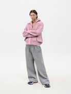 Ribbed Alpaca Blend Zip Cardigan in Pink - Male Model #color_pink