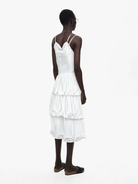 Tiered Lace Trim Slip Dress in White - Male Model #color_white