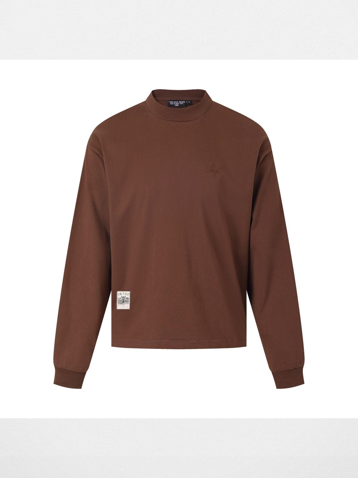 Swfi Heavyweight Embroidered Mock Neck Tee in Brown