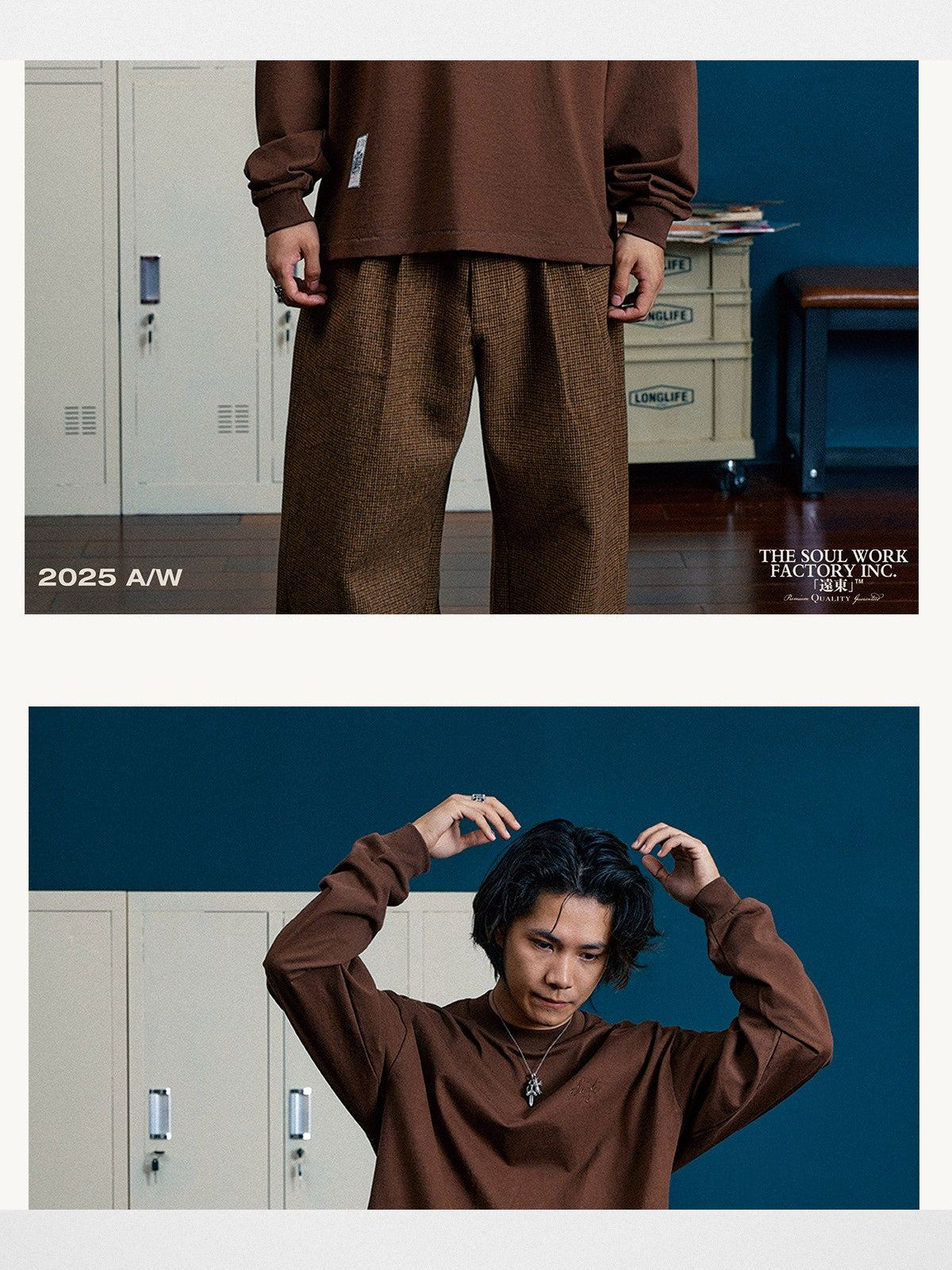 SWFI Heavyweight Embroidered Long Sleeve Tee in Brown - Lifestyle