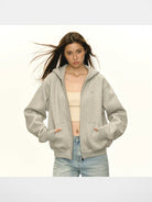 ARISEISM Oversized Cotton Blend Zip Up Hoodie in Gray - On Model