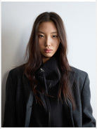 RandomPiece Merino Wool Draped Zip Cardigan in Black - On Model