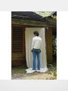 Retro21 Fringe Trim Shirt Jacket in White - On Male Model