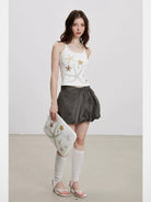 THELIGHT OFFICIAL Elastic Waist Bubble Mini Skirt in Olive - On Model