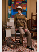 Retro 21 Center Seam Micro Flare Trousers in Brown - On Model