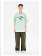 LOSTCTRL Palm Tree Embroidered Cotton Tee in Mint - On Model