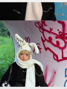 CFIERCE Plush Bunny Scarf Hat in White - On Model