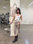 NeverSeez Slim Fit Cropped Capri Pants in Gray - On Model