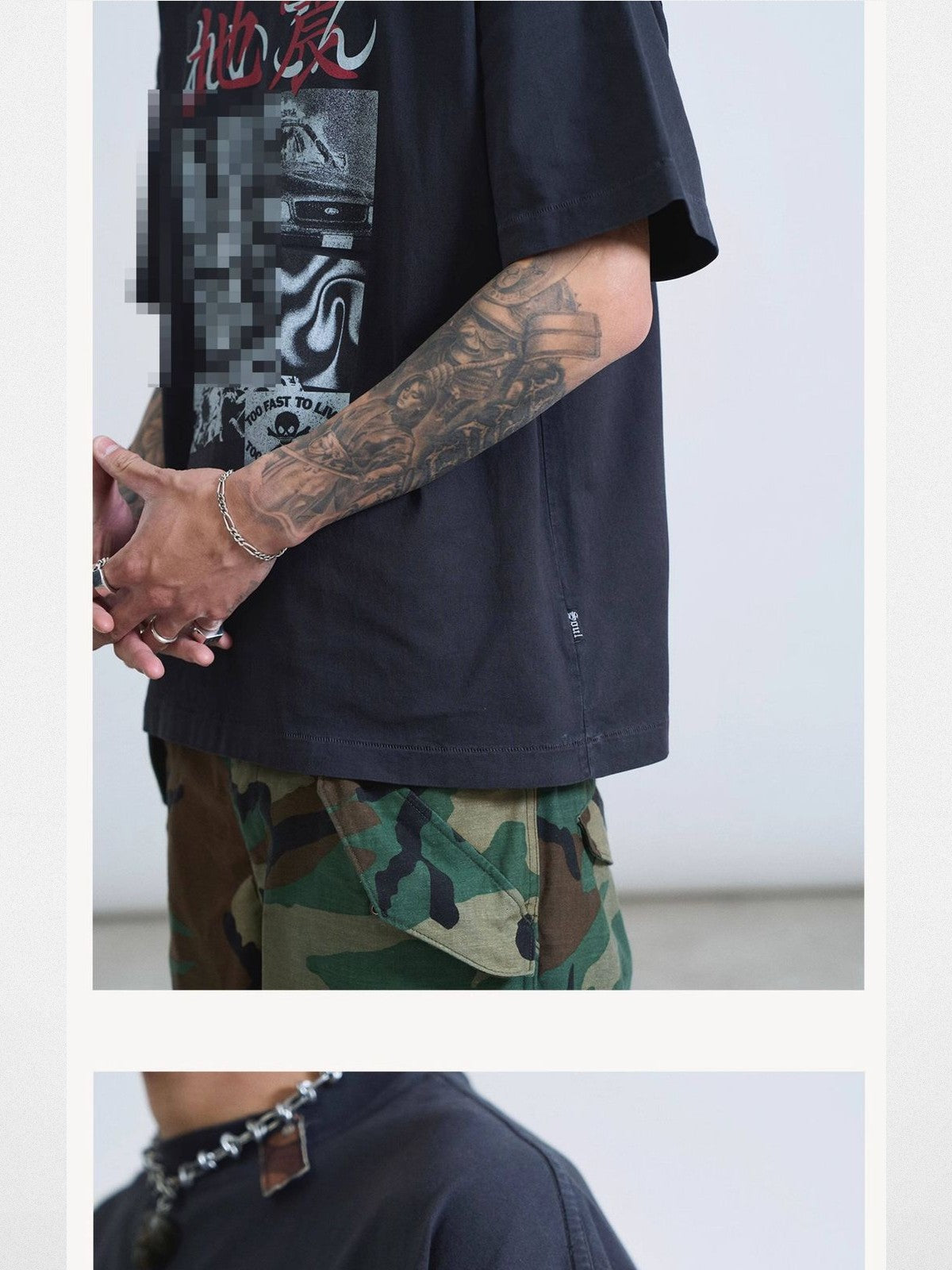 SWFI Distressed Graphic Single Stitch Tee in Black - On Model