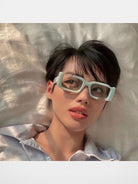 FUTURE UPDATE Cut Out Acetate Sunglasses in Mint - On Female Model